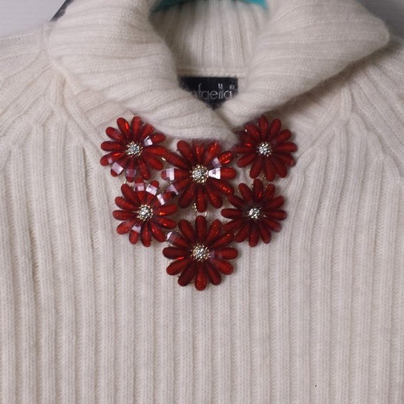 Statement Red Crystal Bead Flower Necklace Statement Runway - Picture 2 of 11